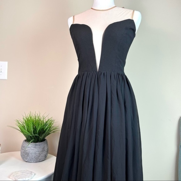 DRESS THE POPULATION 'PATRICIA' ILLUSIONS CHIFFON ROMANTIC BLACK MAXI DRESS sz S - Picture 6 of 16